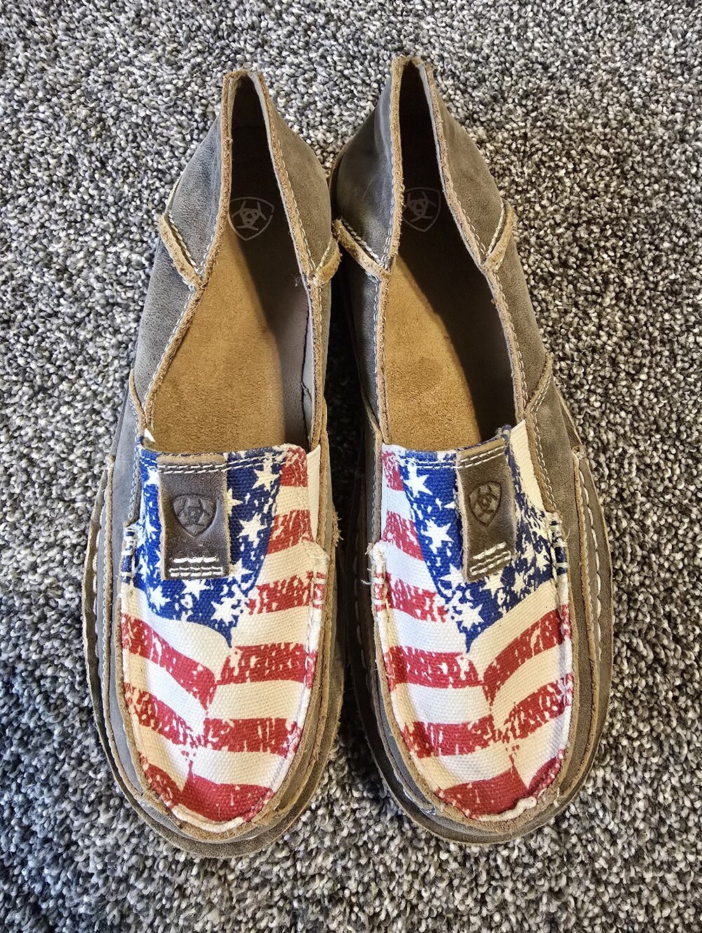 Women's Slip-On Canvas Ariat Shoes with American Flag Print - Red, White & Blue